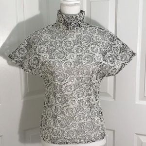 ANNE FONTAINE silvery gray embroidered lacy tulle blouse size 1 small